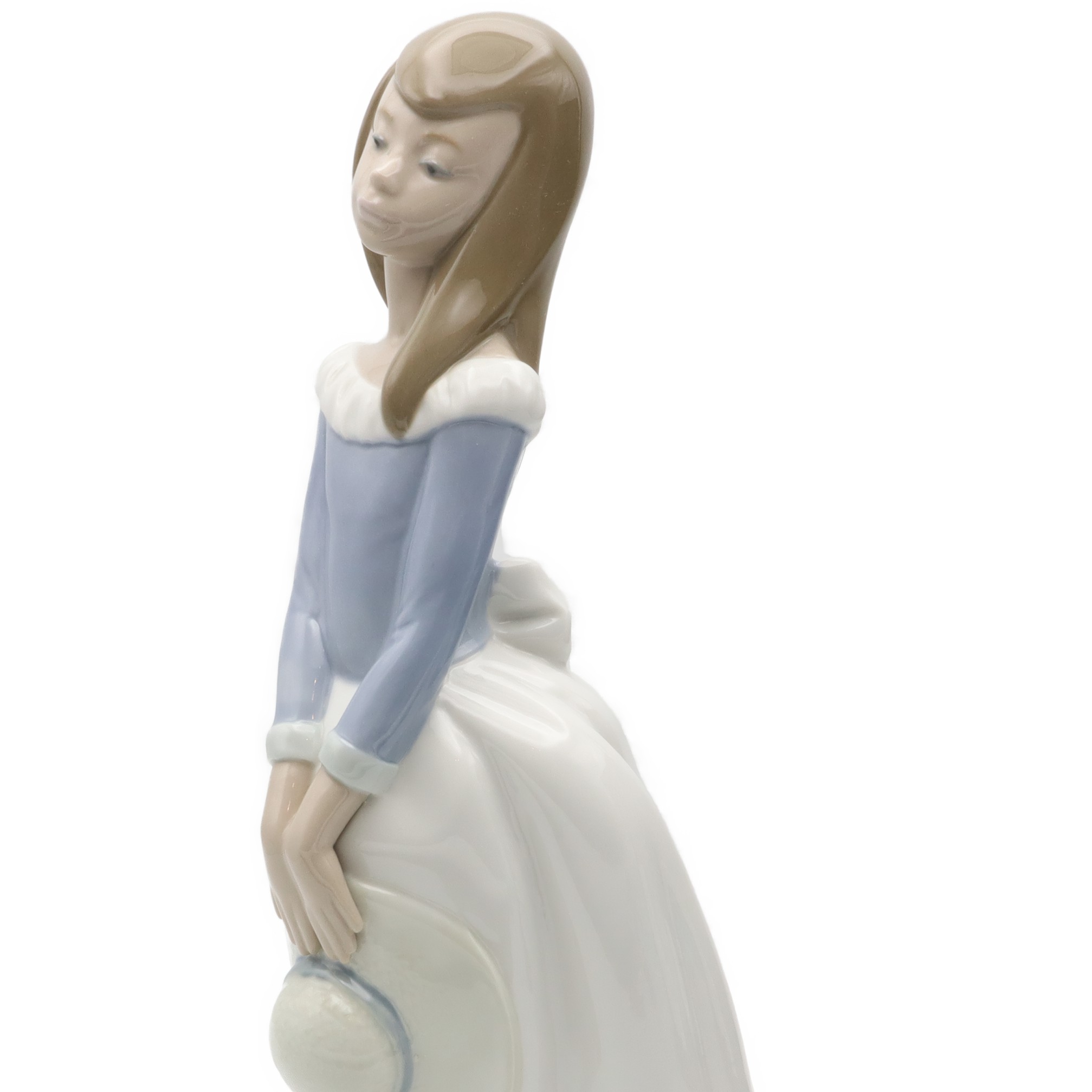 Lladro Figurine Mädchen Mit Hut In Langem Blauem Kleid, 1982, Aus Dem Programm Genommen, Seltene Entdeckung, Miguel Requena NAO Figurine, Elegante Frau, Porzellan Handbemalt